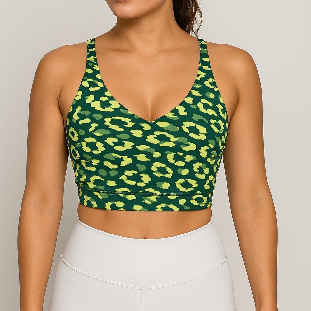 Aerie Offline Goals Leopard Print Plunge Sports Bra Size Medium NWT